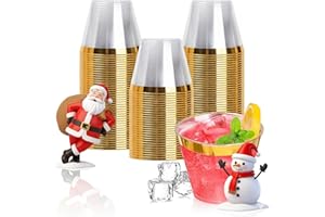 Goodluck 100PCS 9oz Gold Plastic Cups, Clear Plastic Cups with Gold Rim,Heavy Duty Disposable Hard Plastic Cups,Plastic Cockt
