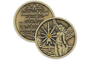 THE TOKEN SHOP Bronze Guardian Angel Coin Affirmation Gift Token Medallion with Topaz Crystal Gemstone and Angel Prayer on Back