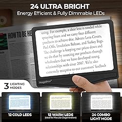 MAGNIPROS Patented 5X Large LED Page Magnifier with