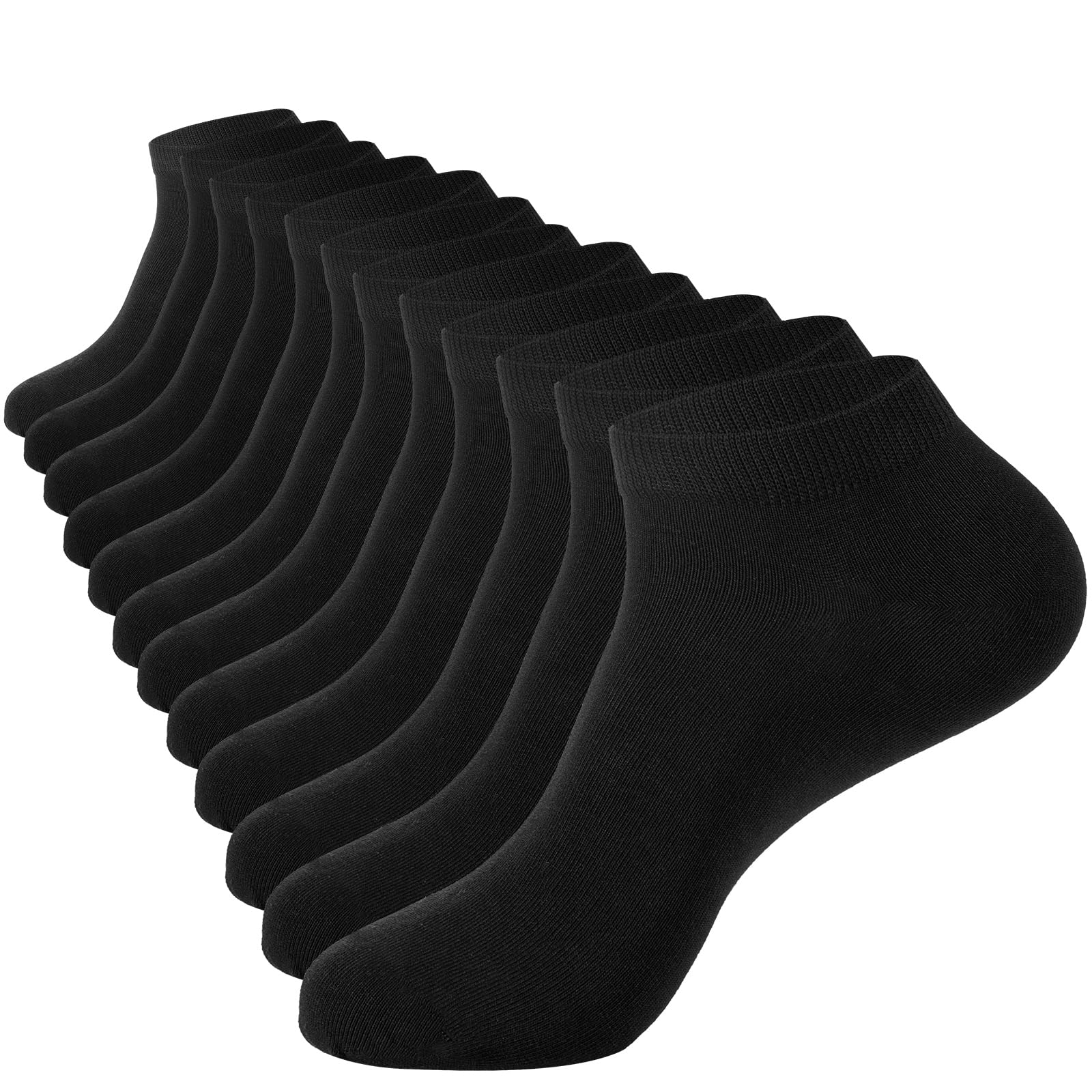 Photo 1 of Losa Kute Mens Ankle Socks for Men Men’s Black no show Sock white Size 9-11 Cotton work breathable athletic Soft hiking running quarter low cut short Socks X301-Black-M