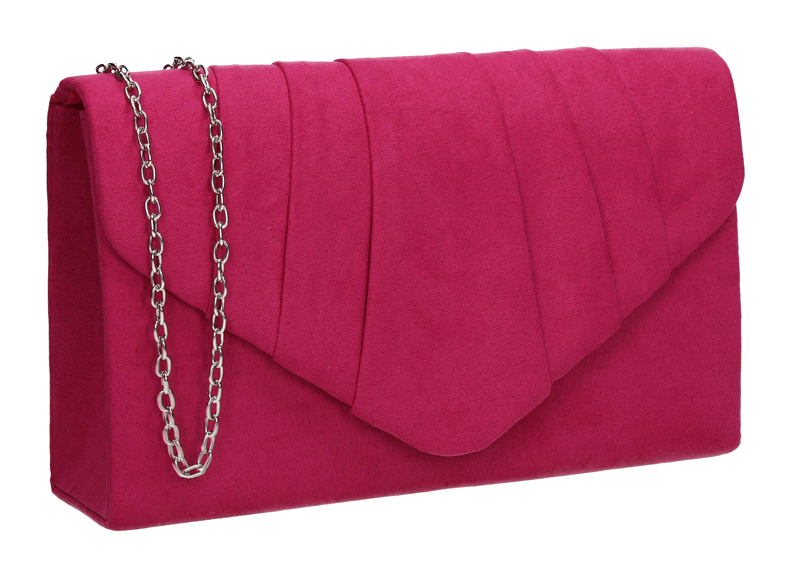 Swanky Swans Women's Iggy Suede Velvet Envelope Party Prom Clutch Bag Clutch Pink (Fuschia) ,5x13x22 cm (W x H x L)