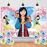 Princess Backdrop 5x3 Vinyl Mulan Birthday Party Supplies Photography Background Picture Photoshoot Cake Table Decor Banner Shoot Drapes Poster