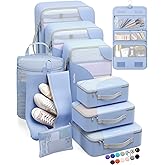 ALL INCLUDED 10 Set Durable Packing Cubes for Suitcases,OlarHike Essentials for Travel,UPGRADED Anti-Tear Stitching, NEW Improved Luggage Packing Organizers for Travel Accessories, Light Blue