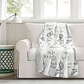 Lush Decor Paris Bonjour Reversible Cotton Throw Blanket, 60" x 50", Black & White