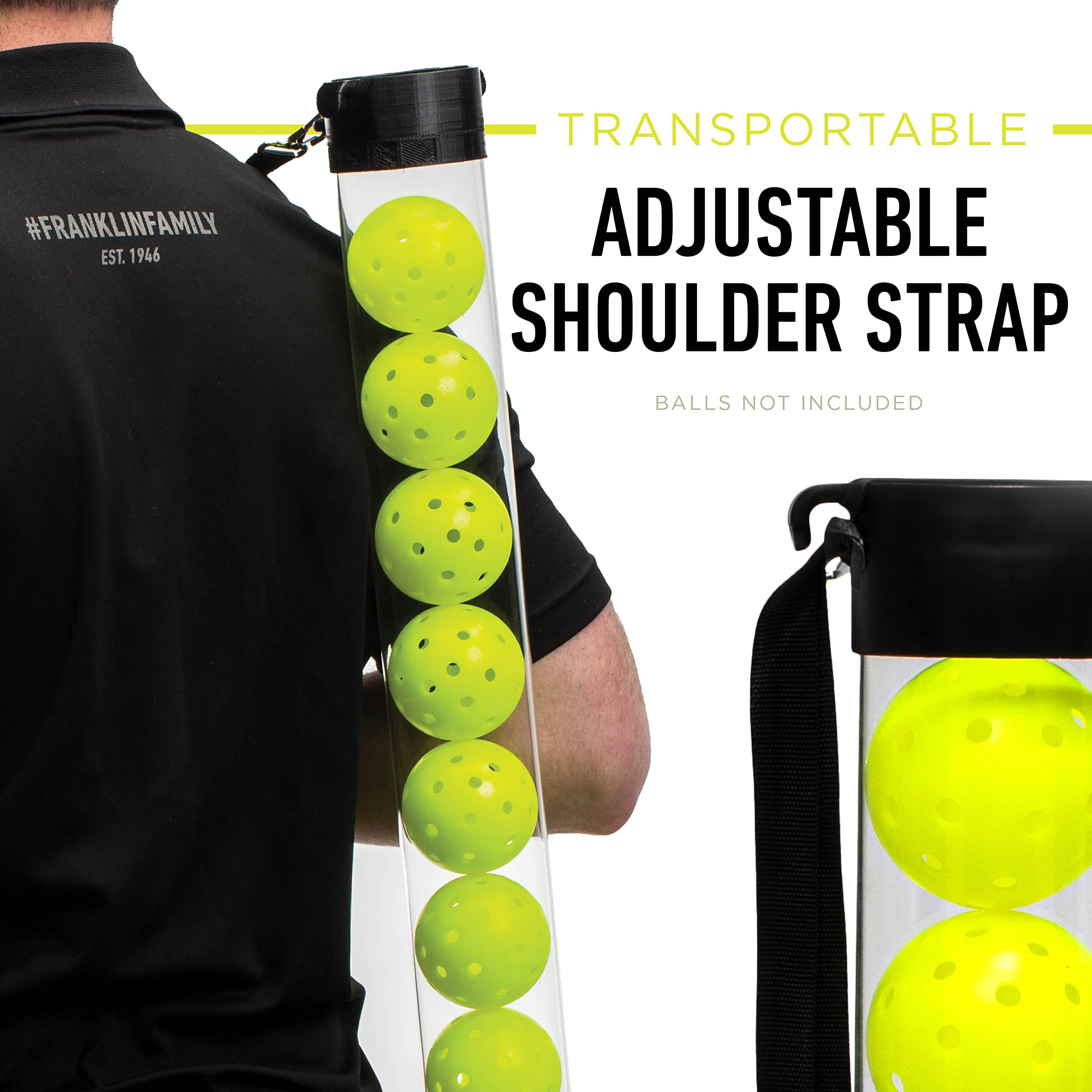 Franklin Sports Pickleball, Tennis + Padel Ball Hopper Tubes - (15) Tennis/Padel Ball + (13) Pickleball Picker Upper Tubes - Quick Pickup + Storage - Balls Not Included