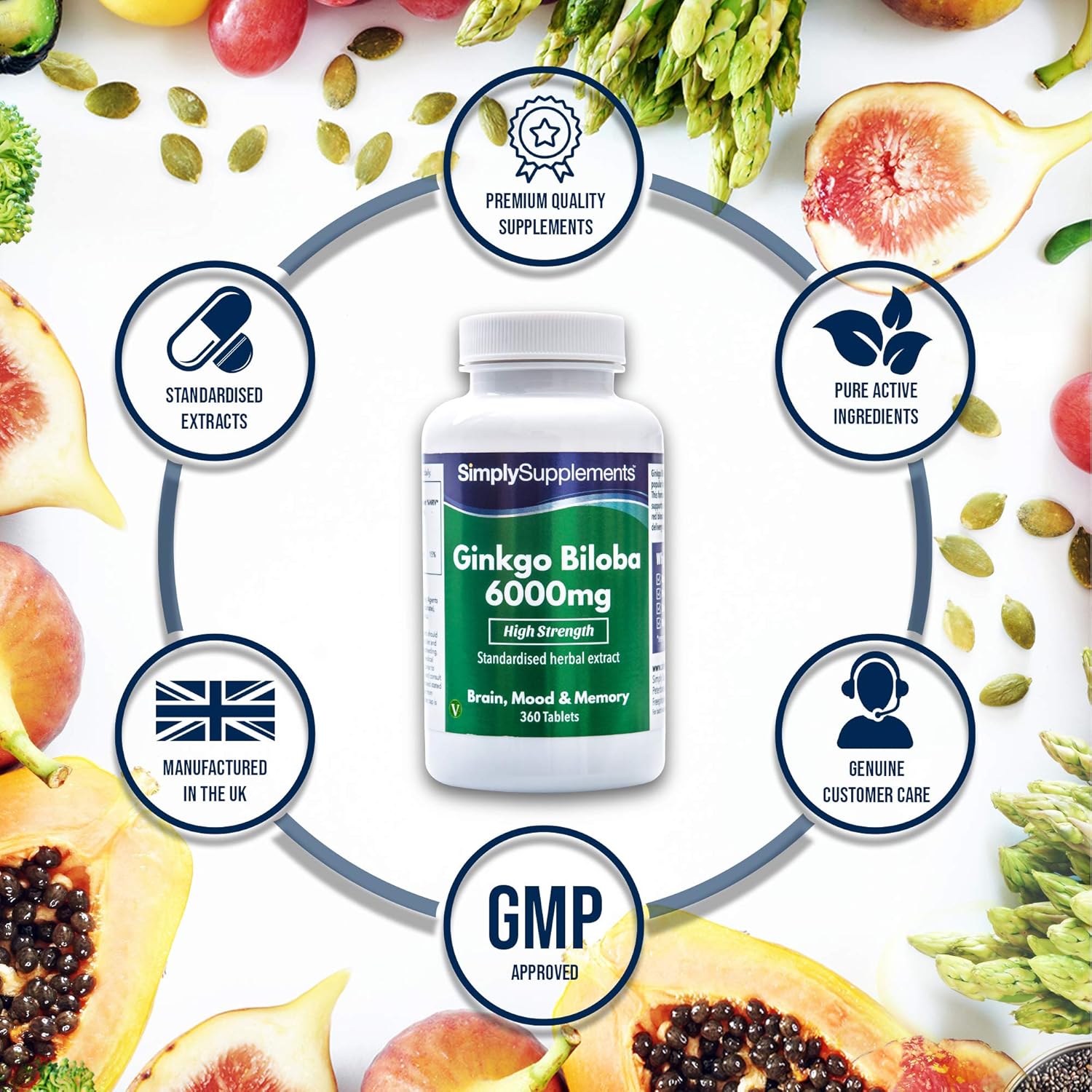 Ginkgo Biloba Tablets 6000mg | Supports Circulation and Mental Performance | 360 Tablets = Up to 1 Year Supply | Manufactured in The UK: Health & Personal Care