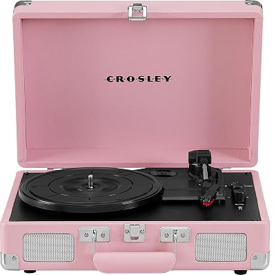 Crosley CR8005E-BH Cruiser Plus Vintage 3-Speed Bluetooth in/Out Suitcase Vinyl Record Player Turntable, Blush