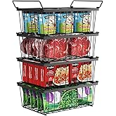 iSPECLE Freezer Organizer Bins, 4 Pack Stackable Chest Freezer Organizer for 5 Cu.Ft Deep Freezer, 14" x 9.4" Heavy Duty Wire Baskets with Handles, Easy Access to Sort Meat & Veggies, Black