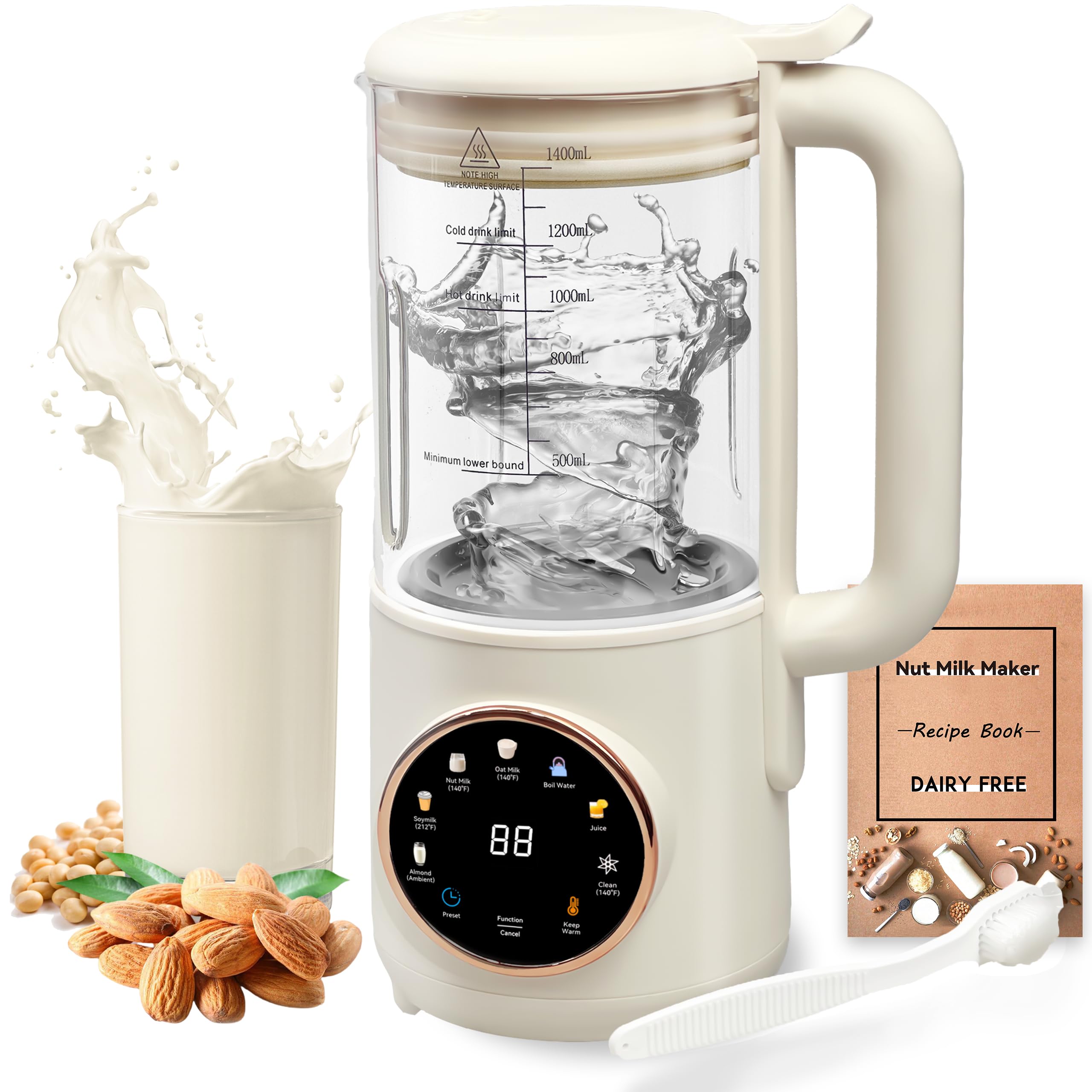 Photo 1 of 8 in 1 Nut Milk Maker Machine, 48oz Homemade Almond, Oat, Soy, Coconut, Plant-Based and Non-Dairy Beverages with Self-Cleaning, Boil Water, Delay Start, Keep Warm, 16 Blade Blender, Glass Jar