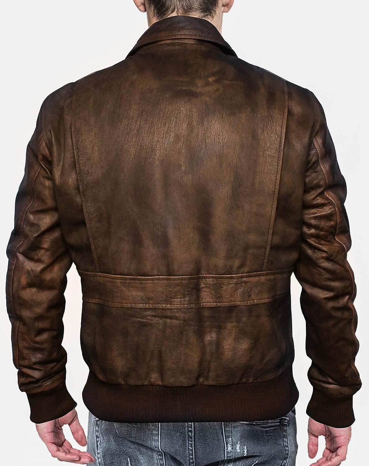 distressed leather aviator jacket