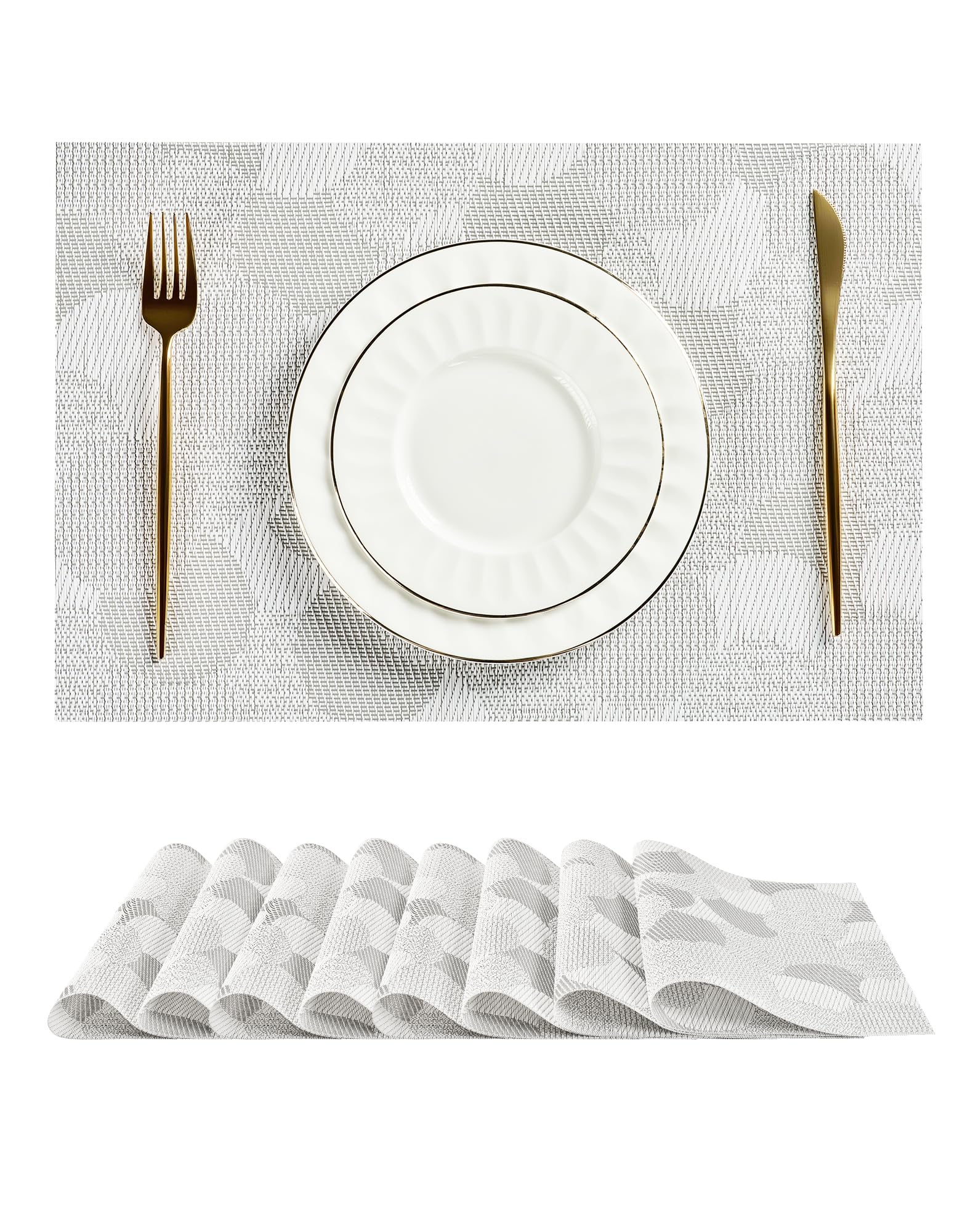 Leetaltree White Placemats Set of 8 - Heat Resistant Non-Slip Place mats for Dining Table, Washable Durable PVC Vinyl Woven Table Mats(White Circle,8) Image Leetaltree White Placemats Set of 8 - Heat Resistant Non-Slip Place mats for Dining Table, Washable Durable PVC Vinyl Woven Table Mats(White Circle,8) Image