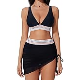SUUKSESS Womens High Waisted Bikini Sets with Skirt Sexy Color Block Swimsuits