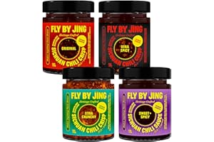 FLYBYJING Chili Crisp Bundle: Four Premium Chili Sauces Good on Noodles, Proteins, Veggies & Everything - Spicy, Savory, Cruncy Vegan Hot Sauces, Great Gift for Foodies 6oz (Pack of 4)