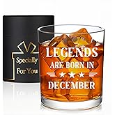 Jmugmt Legends Are Born In December Whiskey Glass, December Birthday Gifts for Men, Mens Birthday Gift for Friend Dad Grandpa Husband Uncle Coworkers 10 OZ Old Fashioned Glass with Gift Box