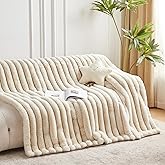 Serenhom 50x60 Inches Ultra-Soft Fuzzy Faux Fur Throw Blanket, Plush Striped Blanket - Thick, Warm Sherpa for Couch, Sofa, Bedroom, Camping - Decorative Blanket for Cozy Warmth, Beige