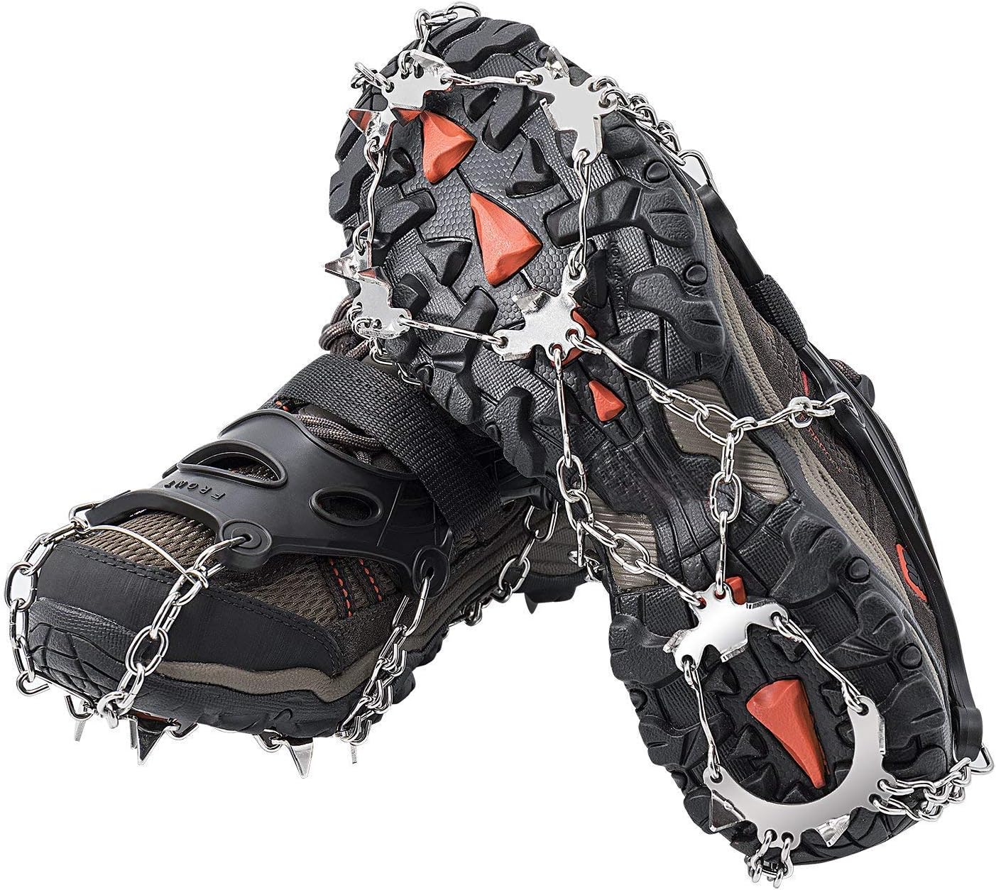 AUHIKE 18 Teeth Claws Crampons,Snow & Ice Cleat with Stainless Steel Chain for Walking Hiking Camping Mountaineering Climbing Hunting