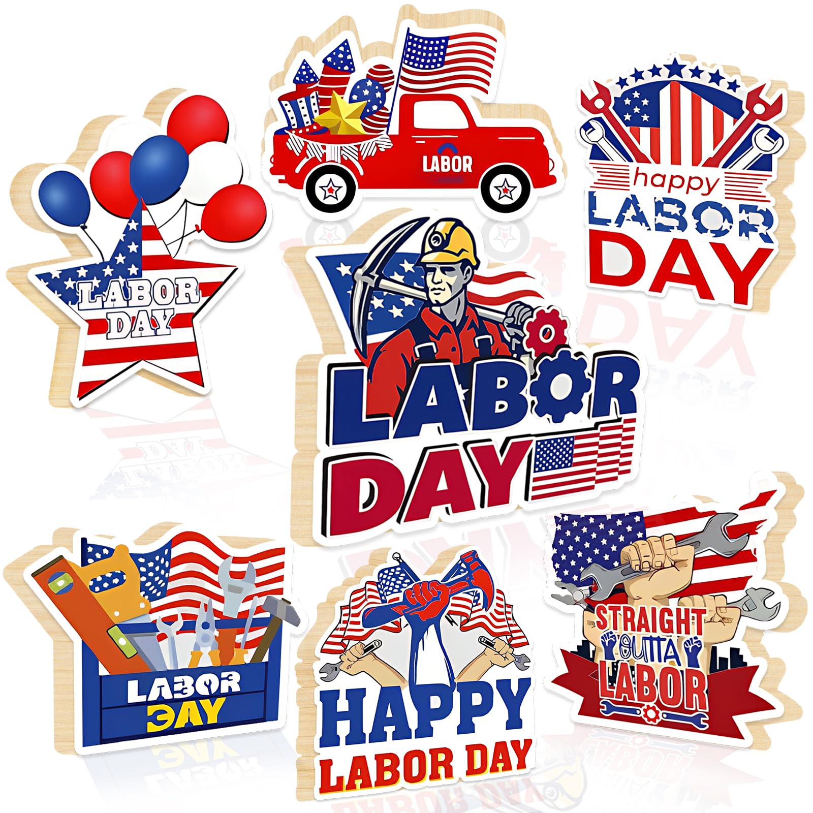 Photo 1 of HABDJILTY Labor Day Decorations Wooden Table Centerpieces for Happy Labor Day Party Decoration American Patriotic Red White and Blue Table Decoration for Office Home Party Supplies Decor