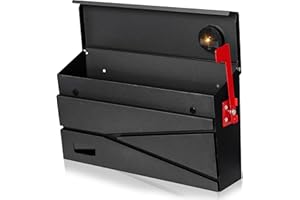 Ydocabinit Wall Mount Mailbox, Large Capacity Mailbox for House, with Flag, Visibility Galvanized Steel Rust-Proof Metal Post Drop Box, Mailboxes for Outside, 15.74"×9.84"×4.33" Solar Lanterns Black