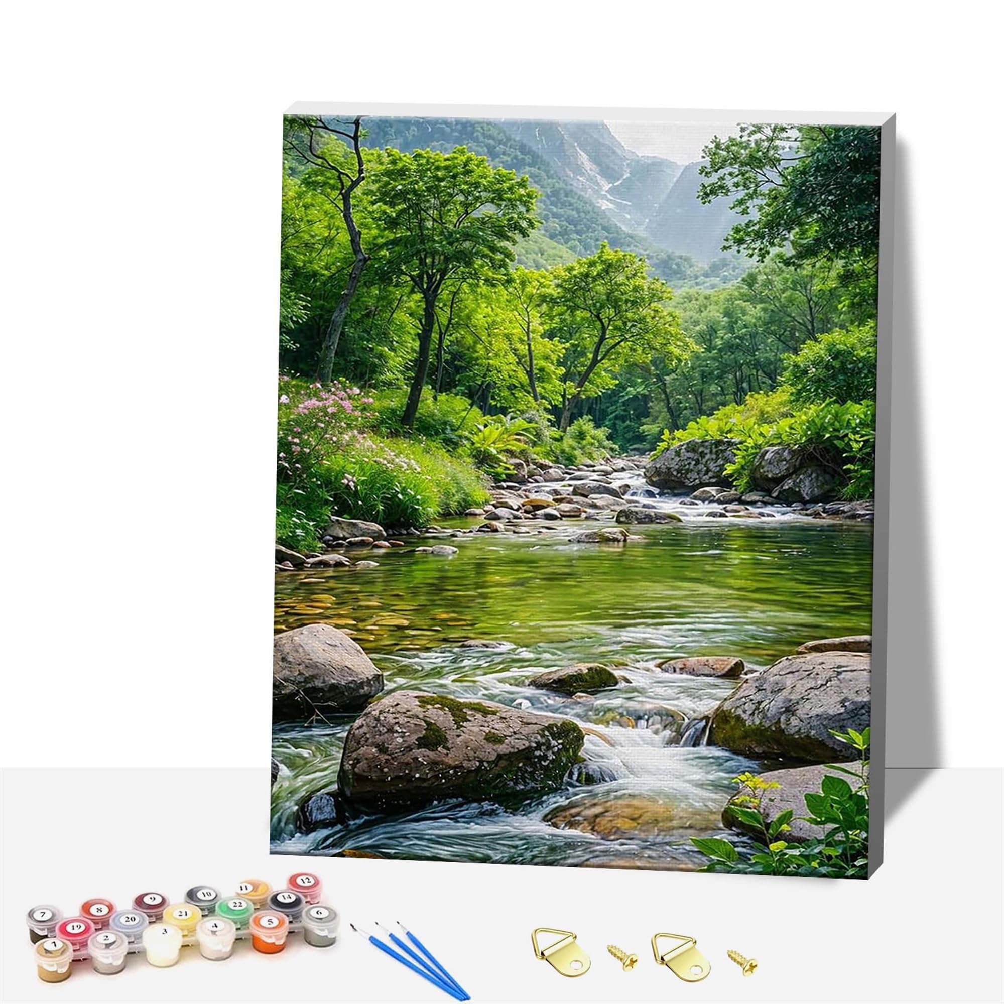 DSFEFV DIY Paint by Numbers for Adults,Wooden Framed Painting by Number Kits on Canvas,Acrylic Color by Numbers for Adult Beginner,Gifts Decor for Home Wall Room (Stream)