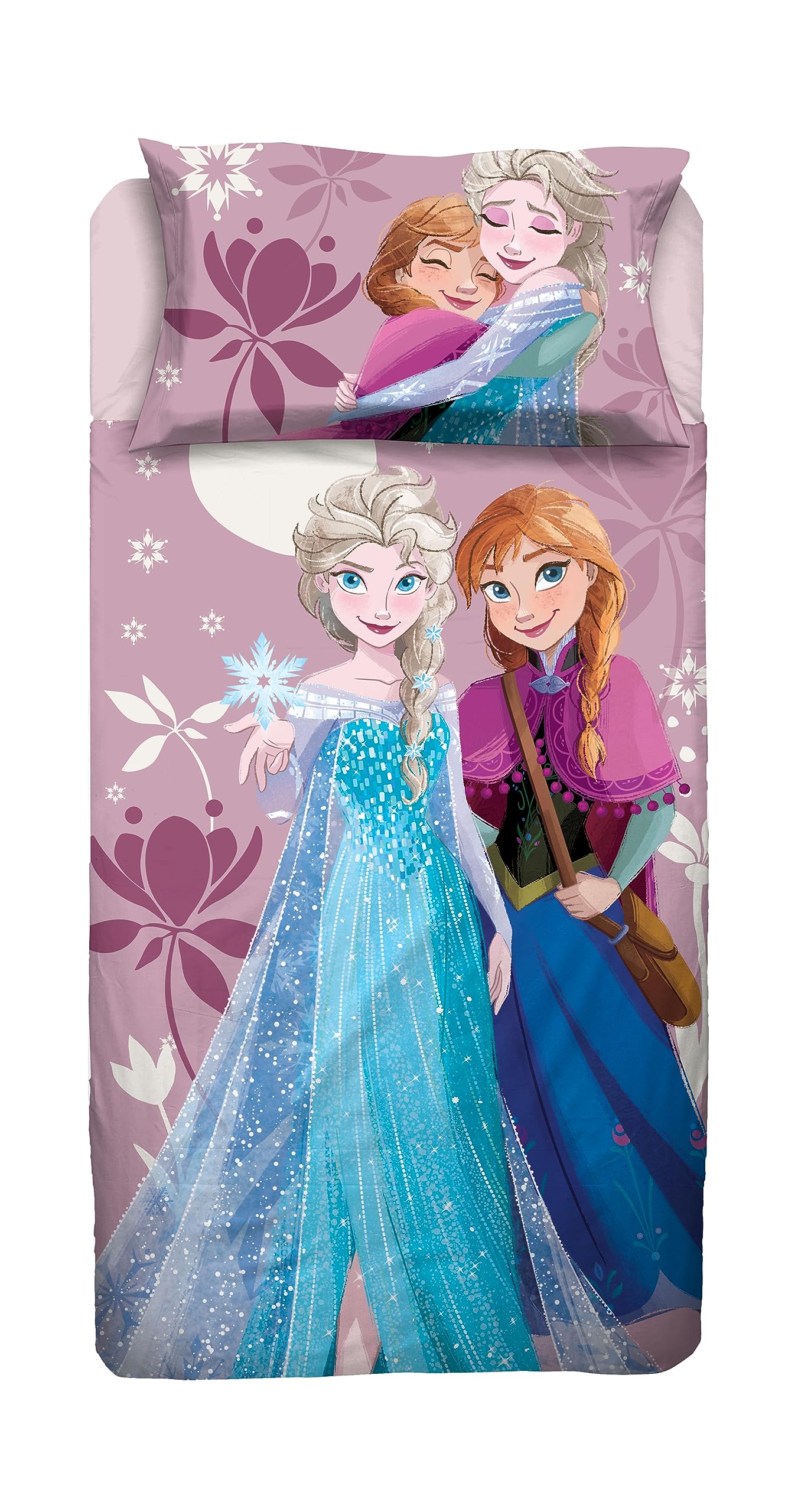 Disney Frozen Single Bed Sheet Single Bed Set, Top Sheet, Fitted Sheet, Pillowcase, Pink, 100% Cotton, Official Product — image 1