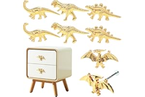 ArtisanWonders 8 Pack Metal Dinosaur Knobs for Kids Furniture - 5 Dino Mix Gold Finish Drawer Pulls & Cabinet Handles, Scratch-Resistant (Assorted Styles)