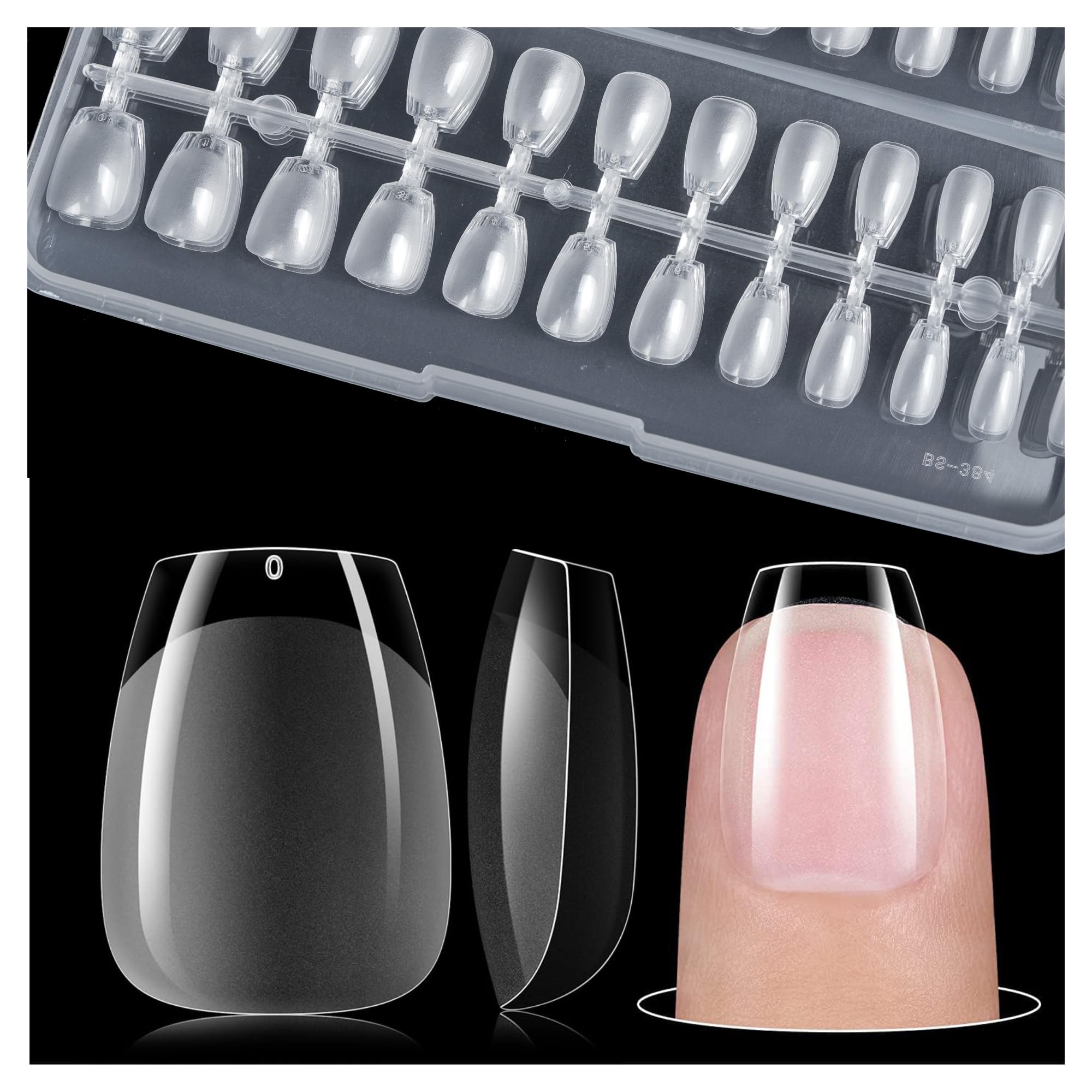 gelike ec XS Coffin Short Nail Tips Set 240 Pieces Soft Gel Full Cover False Nails 12 Sizes Artificial Gluing PMMA Pre-Buffed Art Coffin, 240.0 count,Pack of 1