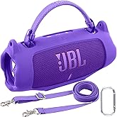 khanka for JBL Charge 6 Waterproof Portable Bluetooth Speaker Silicone Case,Soft Protective Sleeve Cover with Shoulder Strap for JBL Charge 6 Speaker (Purple)
