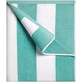 cabanana Large Oversized Beach Towel - 35 x 70 Inch Cotton Pool Towel, Turquoise Striped Soft Cabana Swim Towel