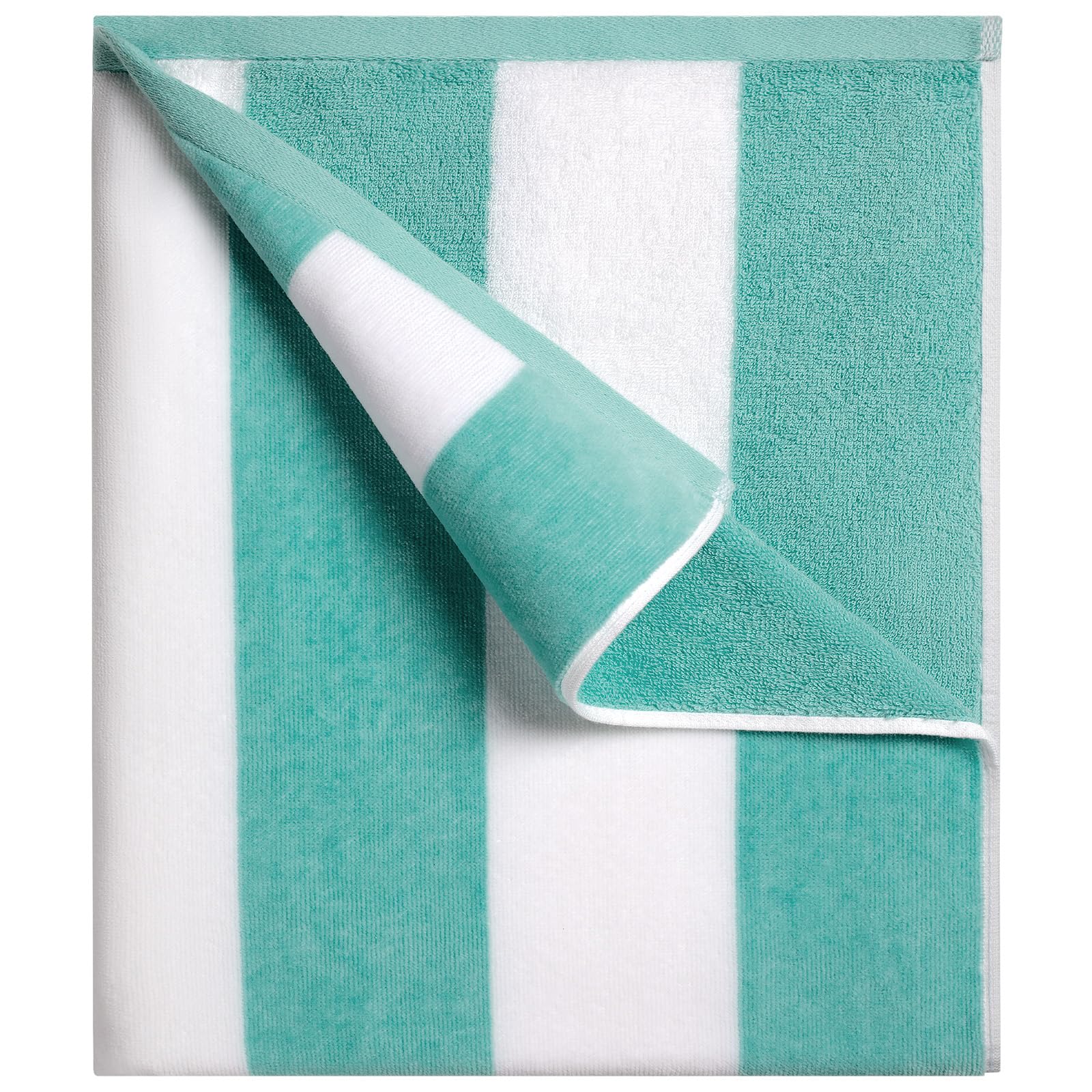 Photo 1 of cabanana Large Oversized Beach Towel - 35 x 70 Inch Cotton Pool Towel, Turquoise Striped Soft Cabana Swim Towel