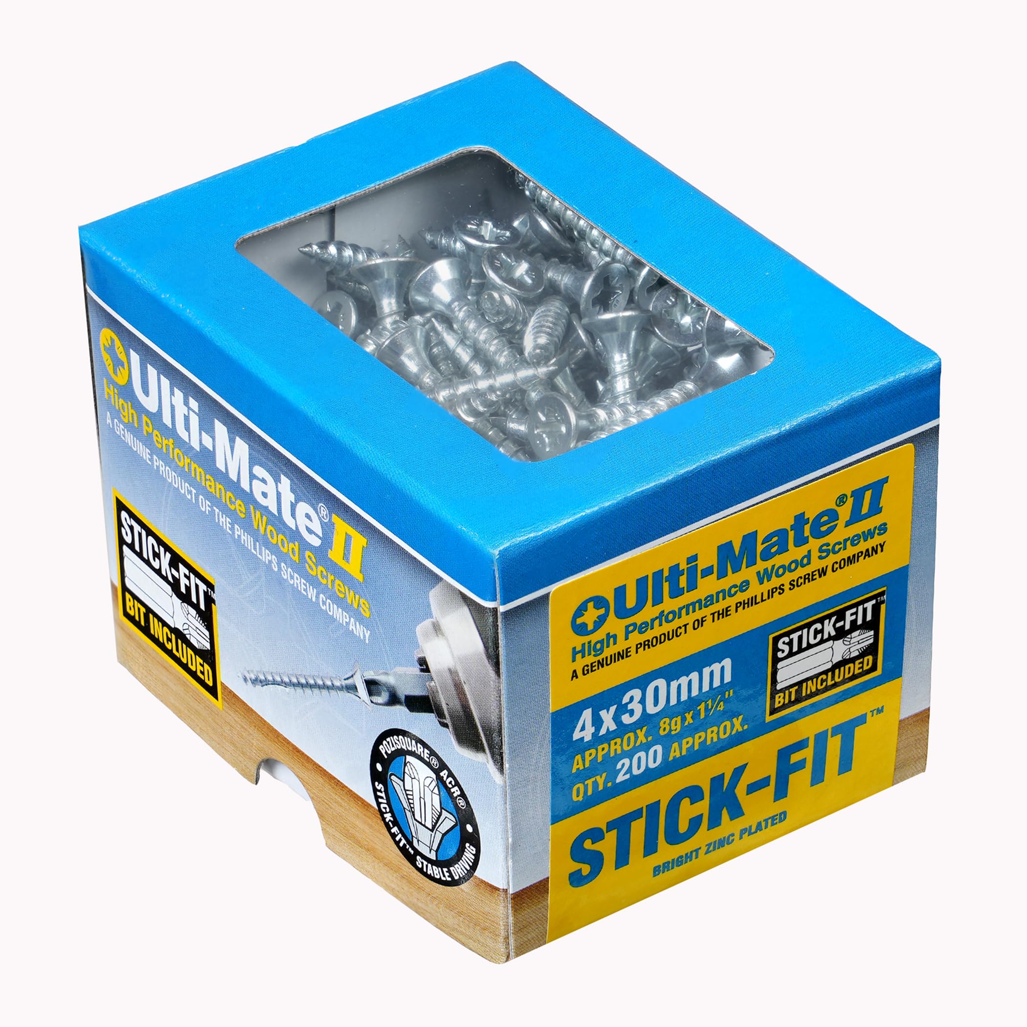 Ulti-Mate Woodcrews - Bright Zinc Plated - 4.0 x 30mm - Box of 200