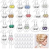 Kigeli 80 Pieces Stainless Bezel Earrings Blanks Wire Hooks Bezel Trays Earring Trays with 12 mm Cabochon Jewelry Round Glass for DIY Craft, Jewelry Making Supplies
