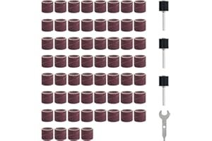 HARDELL Sander Drum Set for Rotary Tools, 60pcs 120# Grit Large Sanding Sleeves, 3pcs 1/8" Sander Drums, 1 Wrench, Compatible with Rotary Tools for Woodworking DIY Crafts
