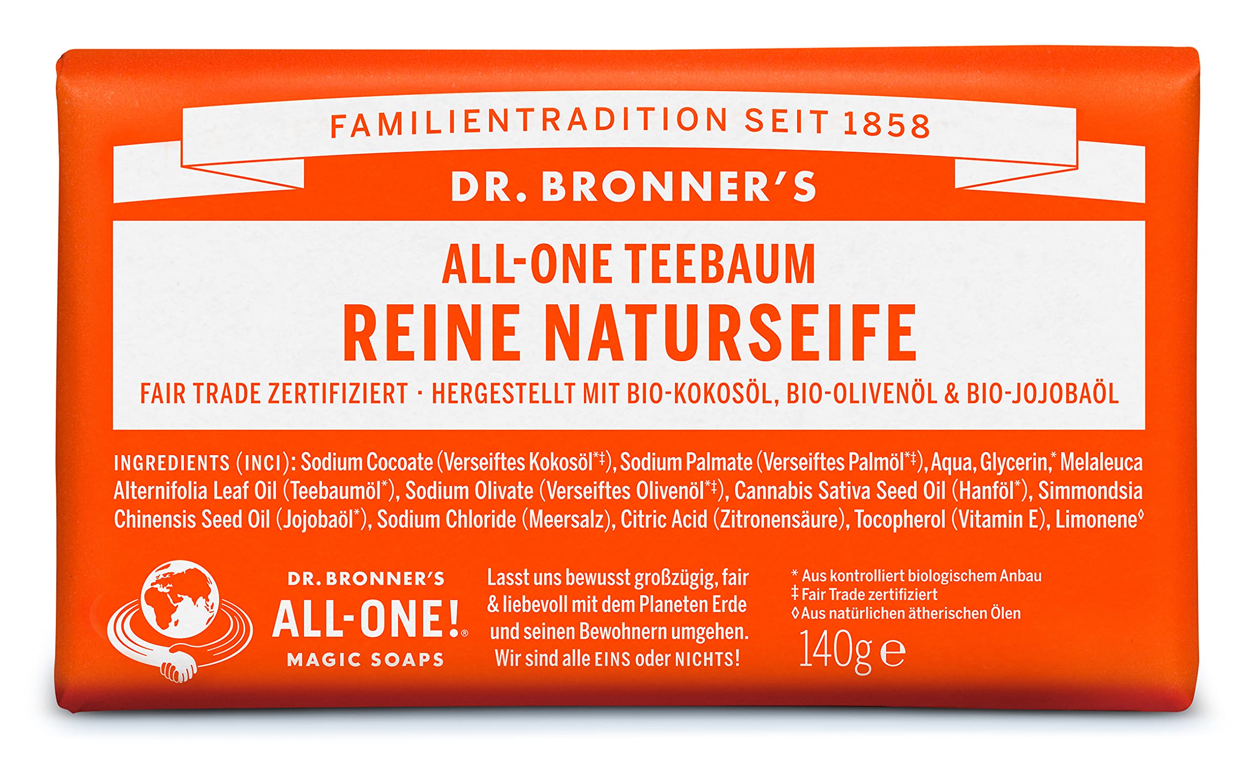 Dr Bronner's Tea Tree Pure-Castile Bar Soap 140 gr — image 1