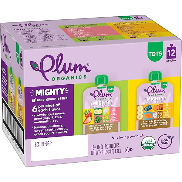 PLUM ORGANICS – +12 MONTHS ORGANIC BABY FOOD -VARIETY PACK – NON-GMO – ON-THE-GO POUCHES FOR BABY & TODDLER MEALS – QUALITY TESTED INGREDIENTS – 4 OZ (PACK OF 12)
