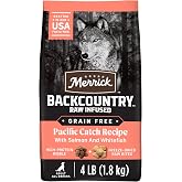 Merrick Backcountry Pacific Catch Grain Free Dry Dog Food, 4 lb Bag | Kibble with freeze dried raw pieces, taurine, omega fatty acids and glucosamine