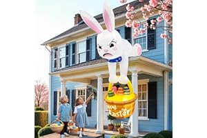GUDELAK 8FT Easter Inflatables Outdoor Decorations Climbing Inflatable Bunny Decor, Inflatable Bunny Basket with Eggs Decor, Easter Blow Ups for Outside Roof Yard Shop