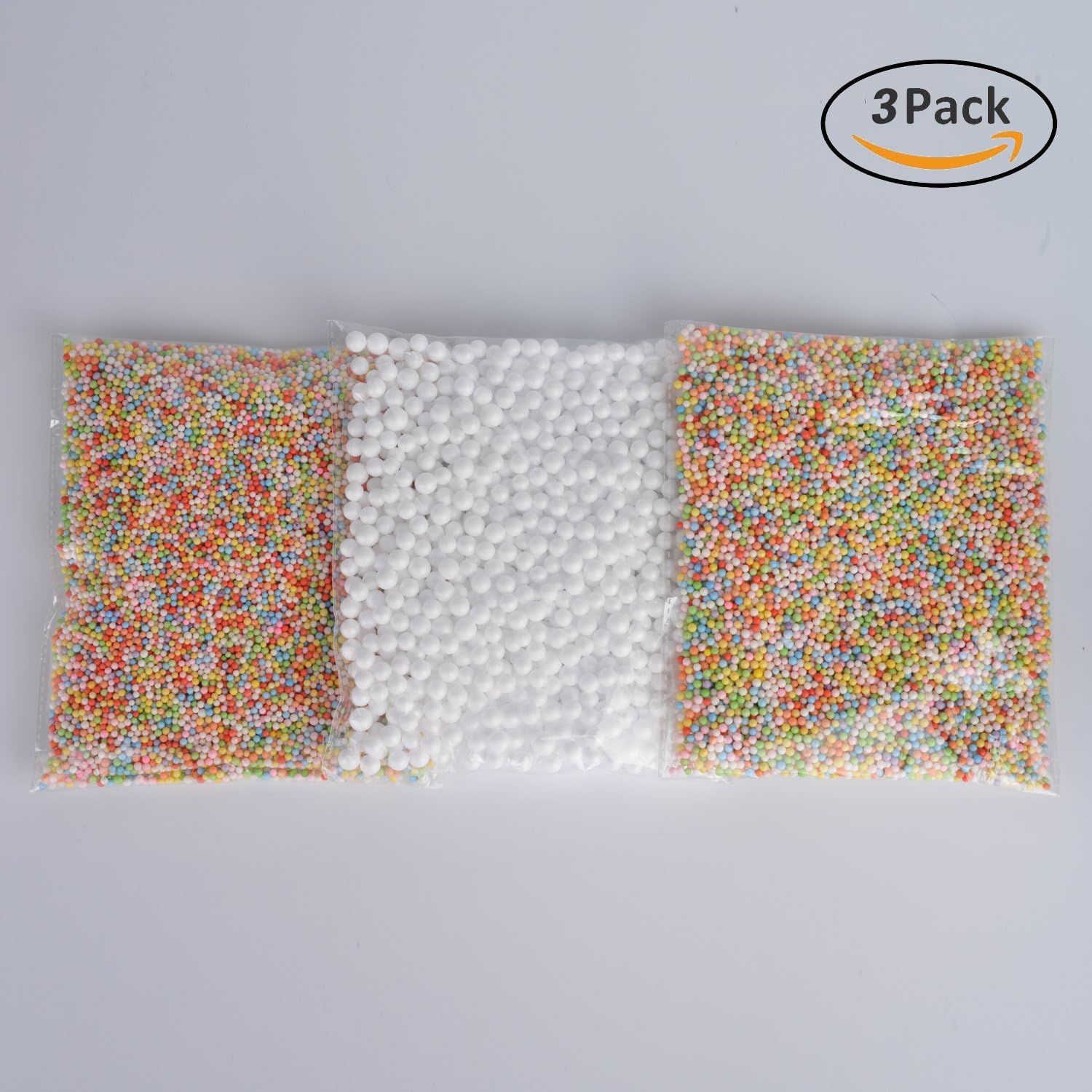 MELYTU Styrofoam Foam Balls 45000Pcs 3 Pack, 0.1-0.4 Inch Household School Craft Supplies For DIY Slime, Wedding /Party Decorations-White and Mixed Colors