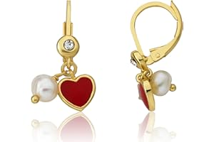 Little Miss Twin Stars Kids Earrings - 14K Gold Plated Leverback Earring With Fresh Water Pearl - Hypoallergenic and Nickel Free For Sensitive Ears