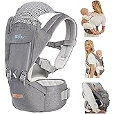 Bear Baby Carrier, 6-in-1 Baby Carrier Newborn to Toddler with Hip Seat (Ergonomic M Position) for 3-36 Month/ 7-44lbs Baby, Adjustable Size for Enhanced Lumbar Support, Perfect for On-The-go