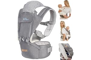 Bear Baby Carrier, 6-in-1 Baby Carrier Newborn to Toddler with Hip Seat (Ergonomic M Position) for 3-36 Month/ 7-44lbs Baby, Adjustable Size for Enhanced Lumbar Support, Perfect for On-The-go