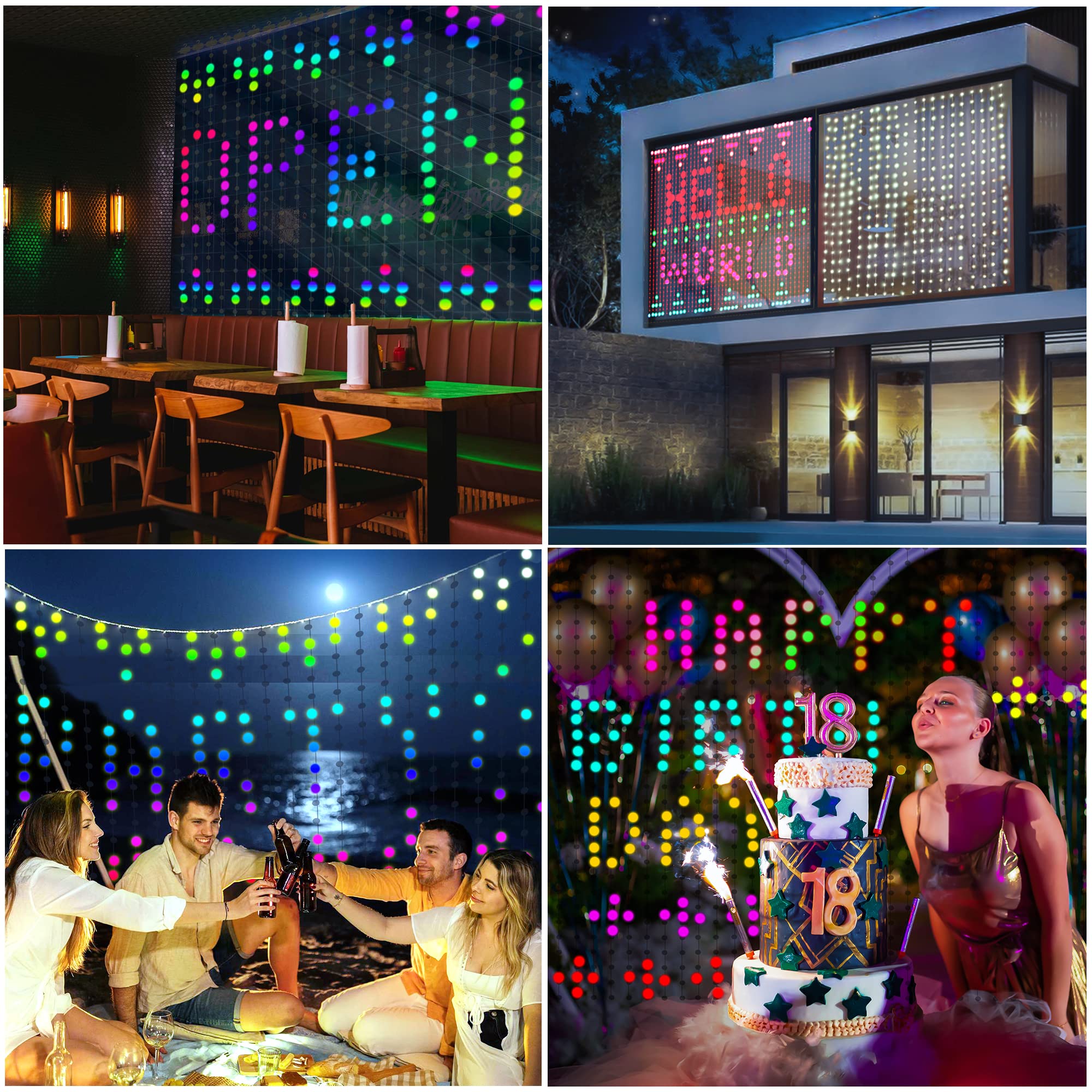 Photo 1 of Brewish 400 LED Smart Curtain Fairy Lights,10.8 x 10.8 Feet Programmable DIY Christmas String Light,Color Changing Music Sync Text, Cartoon Display,Remote & App Controlled, IP65 Waterproof