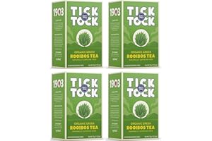 TICK TOCK TEAS Organic Rooibos Tea, Green Tea, Naturally Caffeine Free Red Bush Herbal Tea, Rich in Anti-Oxidants, South African, Superfood - 40 Count (Pack of 4), Packaging May Vary