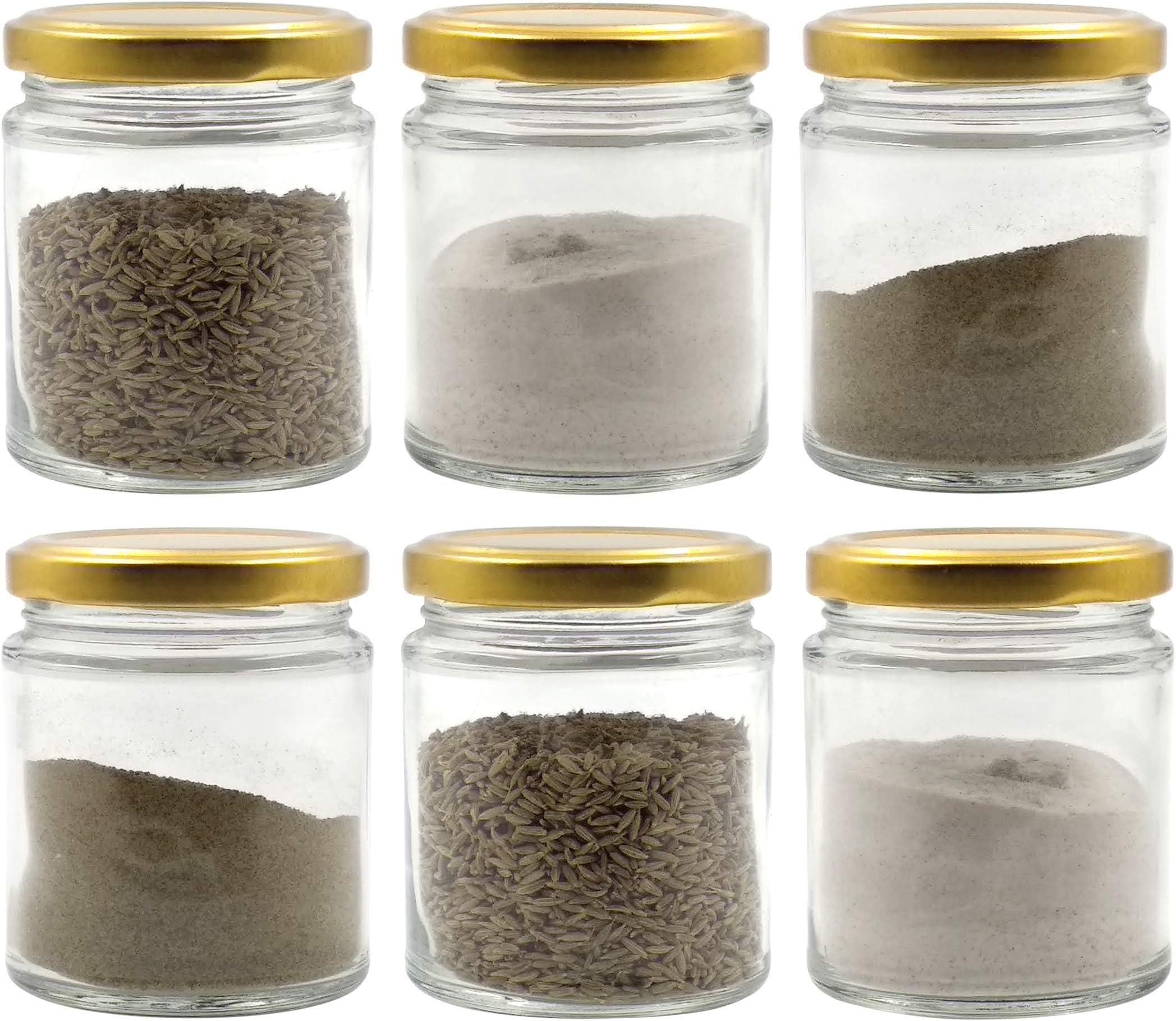 Farkraft 200 ML Glass Jar Round Shape,with Golden Color Metal Cap Rust Proof Air Tight, (Set of 6 Pcs)