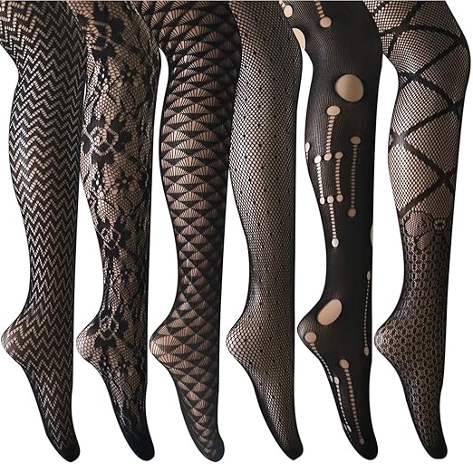 ANDIBEIQI 6 Paar Damen Strumpfhose Netzstrumpfhosen Feinstrumpfhosen Nahtlos Netzs Leggings Muster Elastisch Schwarz Tragekom