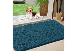 IM HOME Durable Chenille Absorbent Outdoor Doormat 36" x 60", Muddy Washable Door Mats for Dog Non Slip Indoor Doormat Front Inside Doormat for Entryway, Mud Dog Paws, Patio Teal Blue