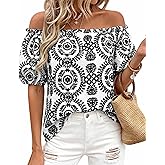 BTFBM Off The Shoulder Spring Tops for Women Summer Blouses Boho Floral Short Sleeve Shirts Dressy Casual Outfits 2026