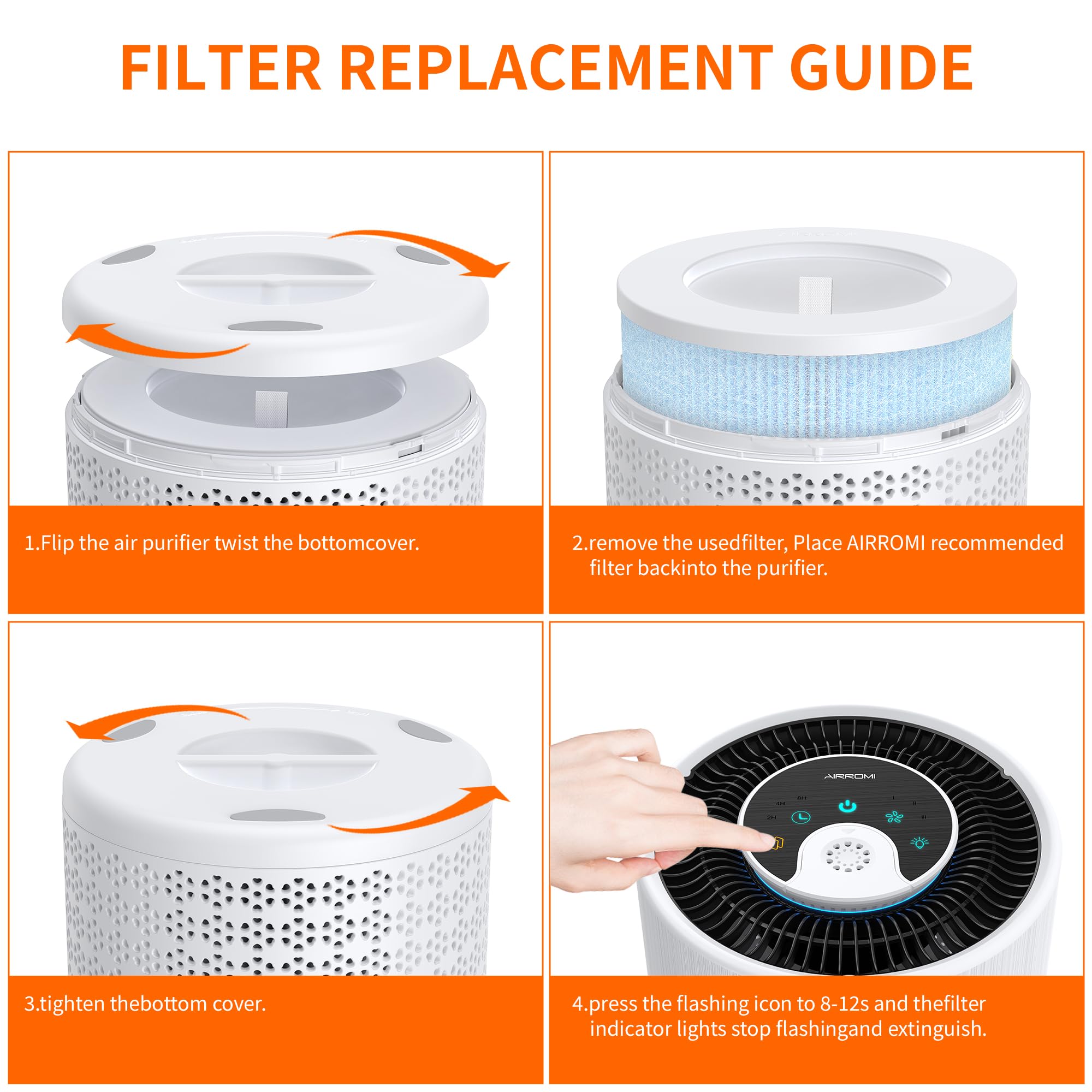 AIRROMI A2001 High-Efficiency Air Purifier Replacement Filter - Original 4-in-1 Filter, Blue Activated Carbon Filter for Smoke and Wildfire Removal, Removes 99.97% of 0.3 Micron Particles - 1 Pack