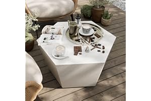 UPHA 28-inch Modern Outdoor Concrete Coffee Table Patio Hexagon Cement Accent Furniture Piece for Garden, Backyard, Balcony, and Living Room, Terrazzo White Texture