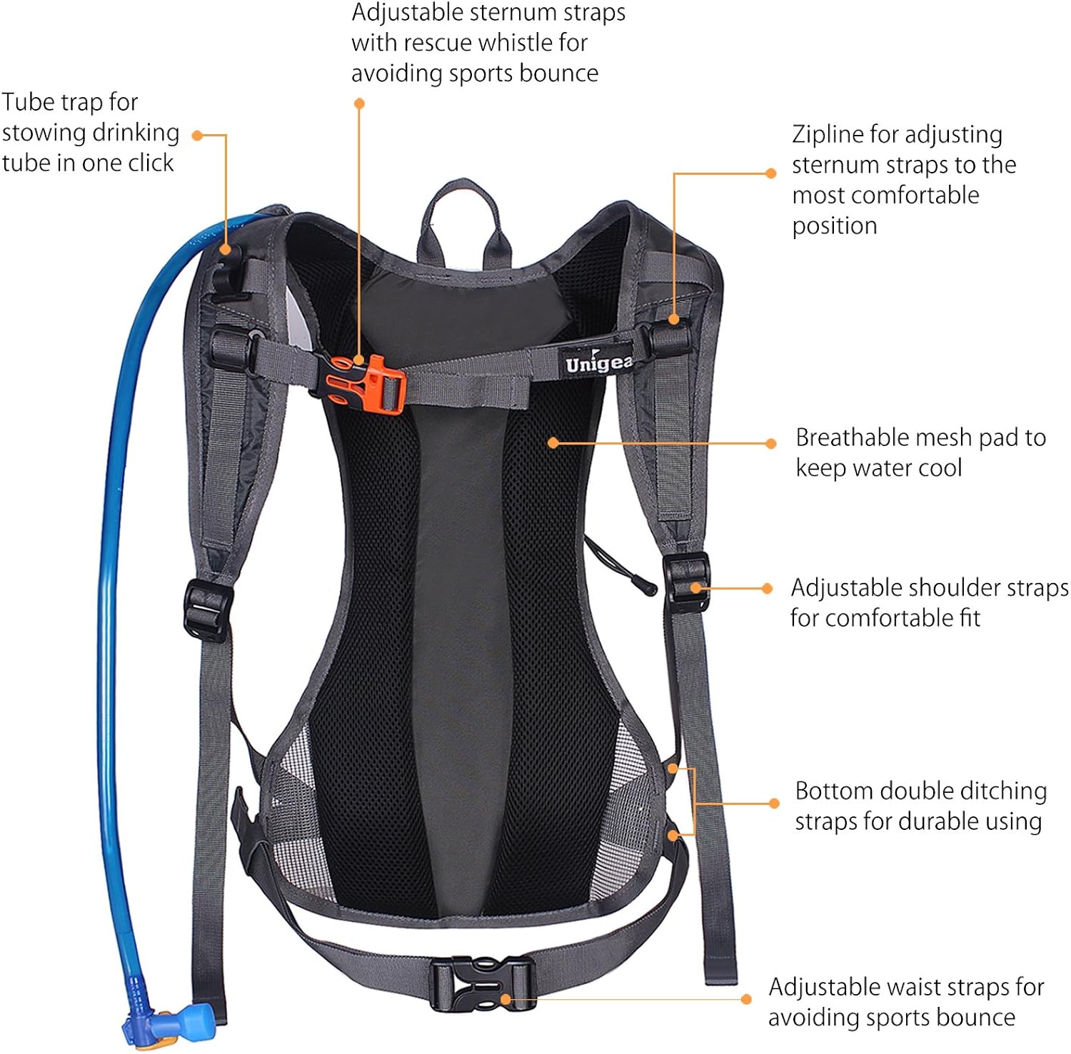 Unigear Hydration Pack Backpack with 70 oz 2L Water Bladder for Running, Hiking, Cycling, Climbing, Camping, Biking (Gray) : Sports & Outdoors