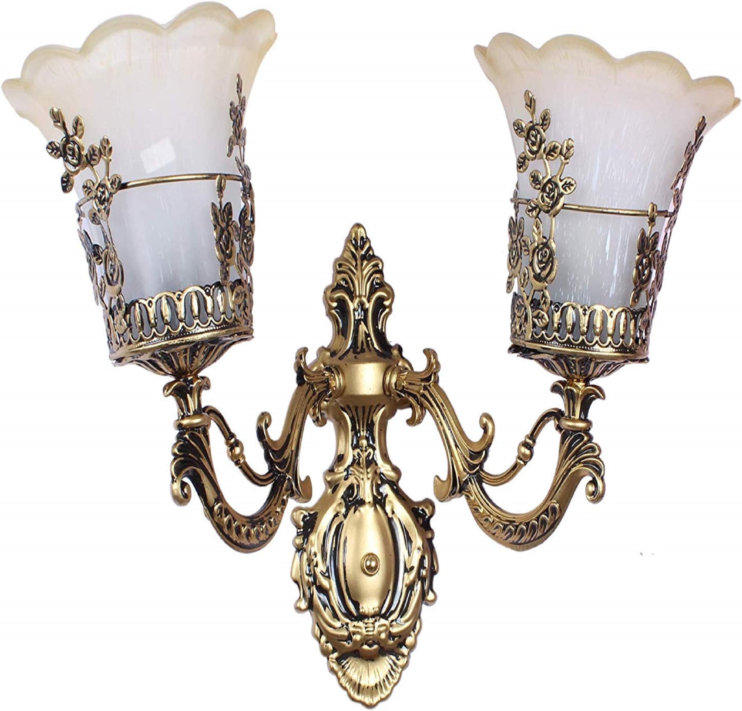Rjkart Glass and Steel Portuguese Style Double Lamp Wall Light for Home Decor